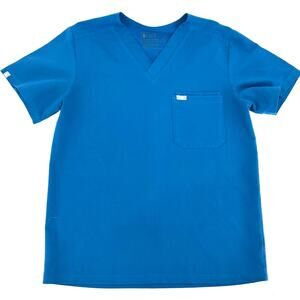 Figs Blue Medium Scrub Set Double Pocket Short Sleeve Top Straight Pants M short